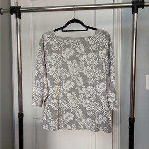 St. John's Bay Gray and White Floral Long Sleeve Top